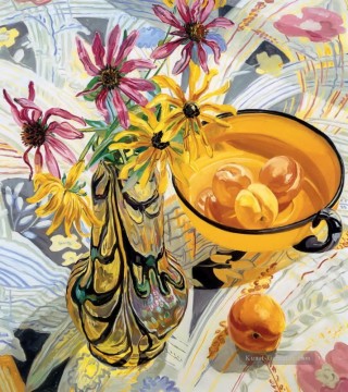 Stillleben Werke - flowers in glass and peaches JF realism still life